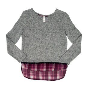 Xhilaration Girls Layered Look Sweater Size Large 10-12 Gray Pink Plaid